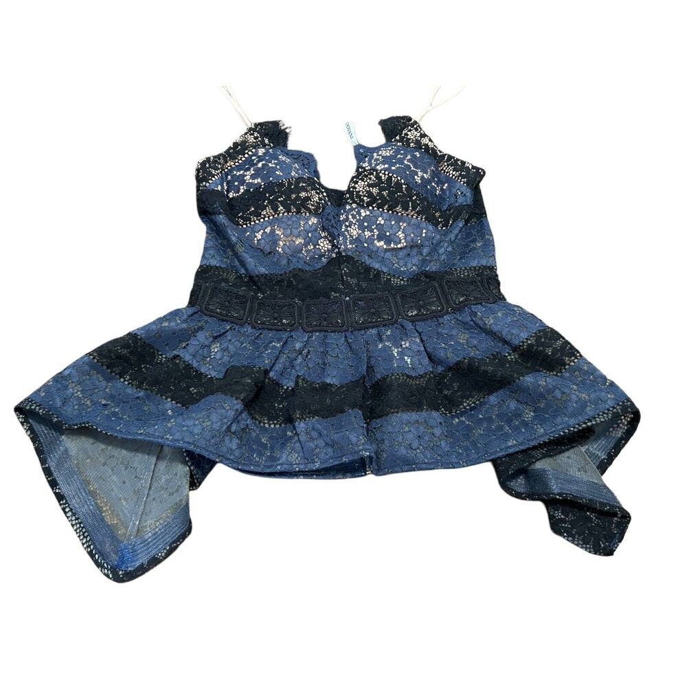 Maslavi RTW By Jovani M61136A Navy/Black V-Neck Peplum Contemporary Top Size 6